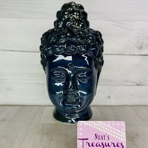 Meditative Buddha Head Glossy Blue Turquoise 10" Tall Ceramic Sculpture Statue - Picture 1 of 18