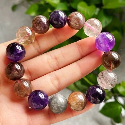 14-14.8mm Natural Auralite 23 Crystal Quartz Beads Bracelet 2553 - Image 1 of 4