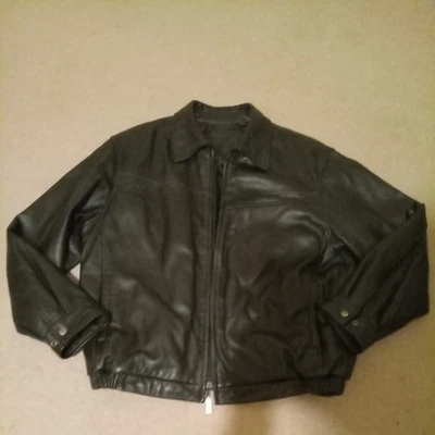 ROUNDTREE AND YORKE  MENS BLACK LEATHER BOMBER JACKET FULL ZIP LARGE NICE! - Image 1 of 4