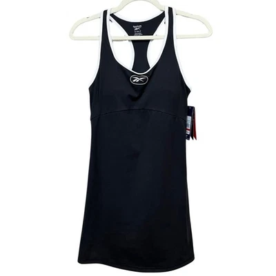 Reebok RETRO ACTIVE TENNIS DRESS Small Black Attached Short Bra with Pads NEW - Image 1 of 4