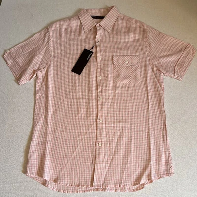 New Perry Ellis 100% Linen Medium Short Sleeve Button Down Gossamer Pink Easter - Image 1 of 4