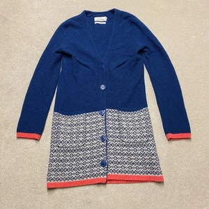 Seasalt Cornwall Long Cardigan UK 10 Blue Fairisle Carne Coatigan Lambswool - Picture 1 of 9
