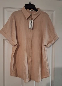 Blusa donna Zeagoo taglia grande manica corta con bottoni misto poli colore salmone - Foto 1 di 7