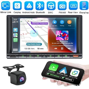 Radio estéreo para automóvil doble DIN reproductor de pantalla táctil Bluetooth con Carplay GPS + cámara - Imagen 1 de 14