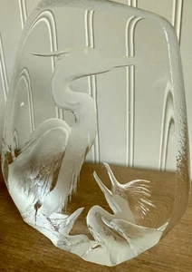 Vtg. Swedish Mats Jonasson 3 Heron Crane Birds Glass Etched Sculpture *See Desc. - Picture 1 of 14