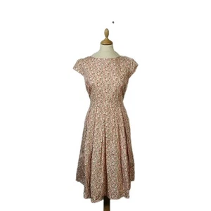 Marina Kaneva London Ladies Dress Size UK 16 Pink Green Rose Pattern Short Sleev - Picture 1 of 12