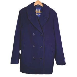 Sunday Best Aritzia Wool Double Breasted Navy Blue Mid-Thigh Length Coat Size M - Picture 1 of 8