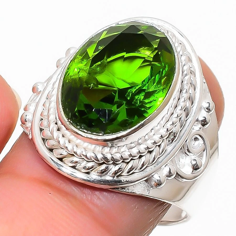 Anillo de plata esterlina 925 hecho a mano con piedras preciosas de peridoto para regalo Foto 1 de 1