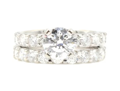 3.00 ctw Round Brilliant Lab Grown Diamond Solitaire 14KT Gold Wedding Ring Set - Image 1 of 4