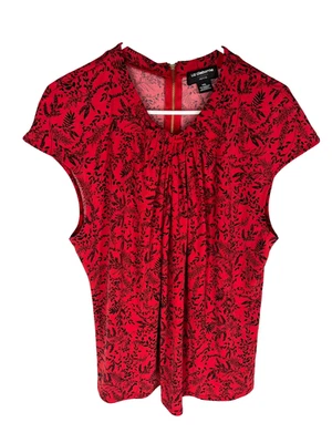 LIZ CLAIBORNE Career Top PXL Red Floral Zip Dainty Flirty Business Office NEW - Image 1 of 4