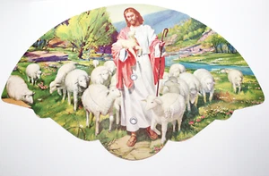 Funeral Fan 50s Jesus with Lambs Fan Koening Funeral Home La Grange Texas CA1 - Picture 1 of 4