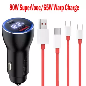 80W SuperVooc Car Charger 65W Warp Charge for OnePlus 11 10 Pro 9 8T Nord CE 2T - Picture 1 of 14