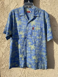 Vtg 90s Guess Button Up Short Sleeve Hawaiian Shirt Sz L Palm Tree Disco Retro  - Picture 1 of 10