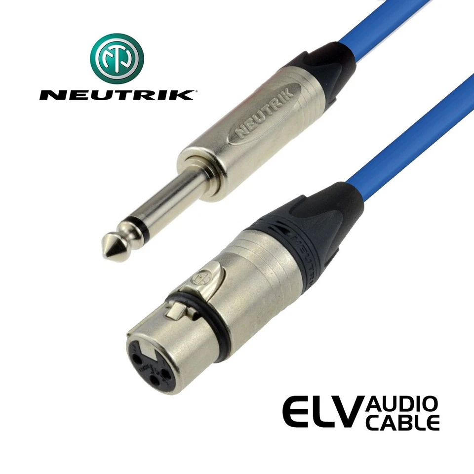 15m Neutrik Female XLR to Mono Jack Mic Cable Lead. 1/4" 6.35mm Plug. - Image 1 of 2