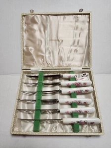 Royal Crown Derby England Vintage “Derby Posies” Bone China Steak Knife Set - Picture 1 of 8