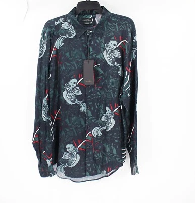 NWT zara shirt Mens XL Koi fish pattern long sleeve button up viscose fun - Image 1 of 4