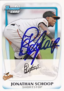 JONATHAN SCHOOP BALTIMORE ORIOLES SIGNED 1ST BOWMAN CARD TIGERS TWINS BREWERS - Picture 1 of 1