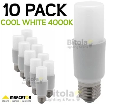 NEW 10 x MERCATOR 10W LED TUBULAR GLOBE E27 SCREW IN- COOL WHITE 4000K PACK LAMP - image 1 of 3