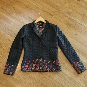 DESIGUAL quilted jacket floral print black multi button tailored 6 spring artsy - Picture 1 of 12