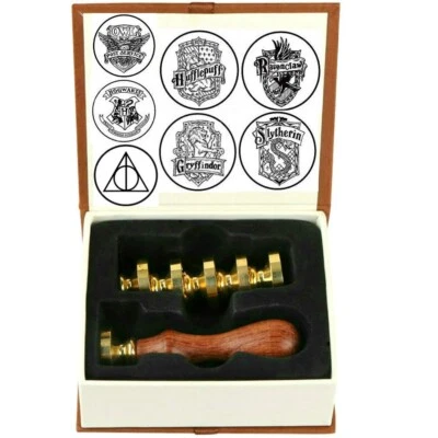 7 Pieces Sealing Wax Stamps Copper Seals+1 Piece Wooden Hilt Harry Potter Themed - Image 1 of 4