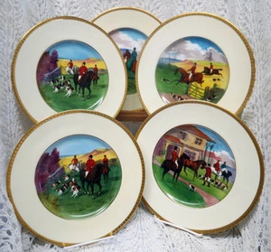 MINTON ENGLISH HUNTING SCENE HAND PAINTED SET OF 4 PLATES CIRCA 1902 - Picture 1 of 12