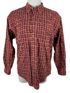 LL Bean Men Large Long Sleeve Shirt Corduroy Cotton Geometric Pattern Outdoor - Picture 1 of 8