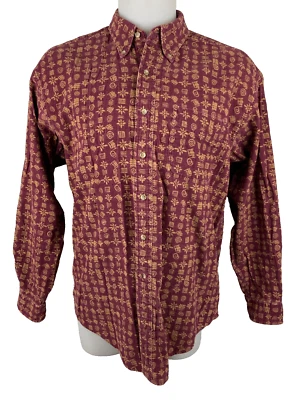 LL Bean Men Large Long Sleeve Shirt Corduroy Cotton Geometric Pattern Outdoor - Image 1 of 4