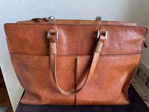 Spanish Leather Purse/Laptop Case, Cognac Color, 15"L x 12"H x 3" W, Fully Lined - Bild 1 von 16