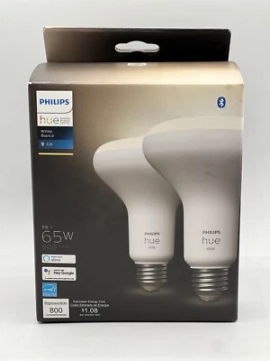 PHILIPS HUE White BR30 BLUETOOTH Smart 9W LED 800 Lumen Bulb (2-Pack) Dimmable - Image 1 of 4