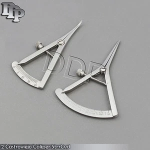 2 O.R GRADE CASTROVIEJO CALIPER 3.5" GRADUATED 0-40MM STRAIGHT + CURVED TIP - Picture 1 of 3