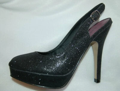 Женщин черный блестящий SLINGBACK каблуках Madden девочка Sookie Stilletto размер 10 - Изображение 1 из 4