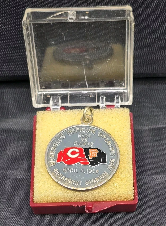1979 Cincinnati Reds Riverfront Stadium Opening Day Media Charm Pendant Pin RARE - Image 1 of 4