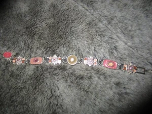 Pre Owned .925 Sterling Silver Plated Pink Rhinestone & Pearl Clasp Bracelet 7" - Picture 1 of 7