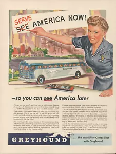 1942 Greyhound Bus Serve America WW2 See America Later Patriotic Print Ad - Bild 1 von 1