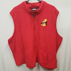 Vintage Winnie The Pooh Red Embroidered Vest Fleece Zippered 100 Acre Wood Sz 4X - Picture 1 of 17
