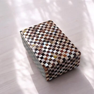 J114 Chessboard Inlay Wooden Jewelry Box - Mother of Pearl & Tortoiseshell - Image 1 of 4