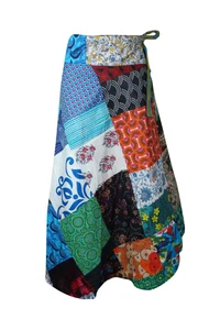 Boho Gypsy Colorful Cotton Wrap Skirt Patchwork Printed Cover Up Sarong Dress  