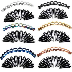 24PCS/SET UV Acrylic Tapers and Surgical Steel Plugs Ear Gauges Kit Stretching - Picture 1 of 13