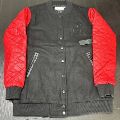 Jaqueta Diamond Supply Co Varsity PEQUENA P preta e vermelha Letterman casaco de lã - Imagem 1 de 4