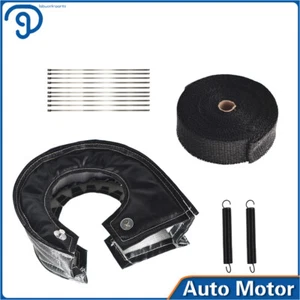 2" 50FT Exhaust Header Wrap Tape + T6 Turbo Heat Shield Blanket Cover Black - Picture 1 of 6