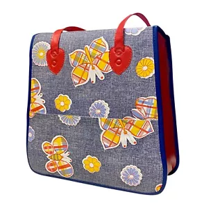 Bolso de Mano Artesanos Vintage Asas Denim Look Mariposas Flores Crochet Tejido - Imagen 1 de 8