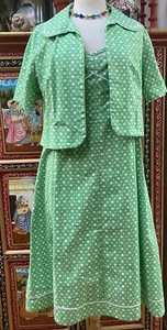 VINTAGE 60s 70s COTTON TEADRESS & BOLERO POLKA DOT SZ 12 BERKERTEX MOD JACKIE O - Picture 1 of 14