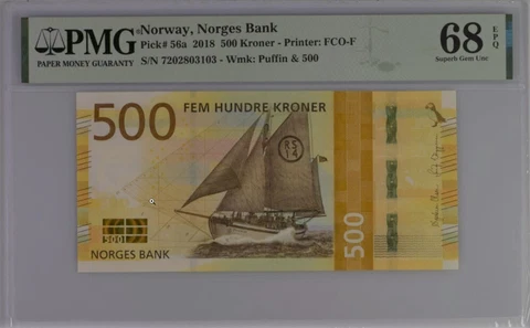 Norway 500 Kroner 2018 P 56 a Superb Gem UNC PMG 68 EPQ Cover