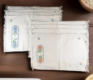 8 Vintage Handmade DISH TEA TOWELS/NAPKINS/PLACEMATS White Cross Stitch Floral - Picture 1 of 11