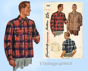 1940s Vintage Simplicity Sewing Pattern #1961 Post WWII Men's Sports Shirt 38-40 - Picture 1 of 4