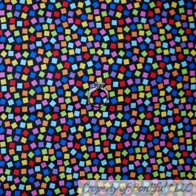 BonEful FABRIC FQ Cotton Quilt Black Rainbow Birthday Tiny Block Square Confetti - Image 1 of 4