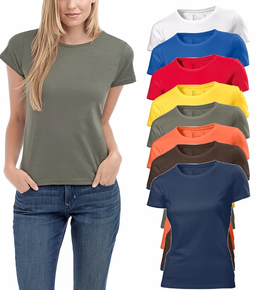 Organic Cotton T-Shirt Hanes Tagless Ladies Womens Crew Neck Short Sleeve Tee