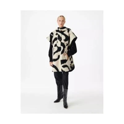 IRO Morri Chaleco Abrigo Patrón Abstracto Capucha Blanco y Negro Talla 34 / US XS Foto 1 de 4