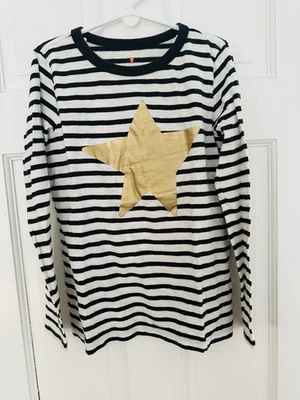 Jcrew Crewcuts Girls Long Sleeve T Shirt Black And White Striped Gold Star Sz. M - Image 1 of 4