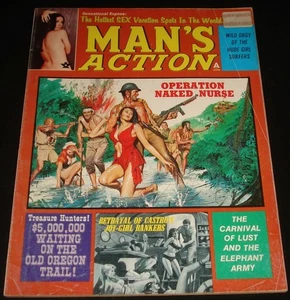 MAN'S ACTION FEBRUARY 1973 -  VINTAGE MEN'S GIRLIE , CARTOONS & STORIES MAG - Picture 1 of 3